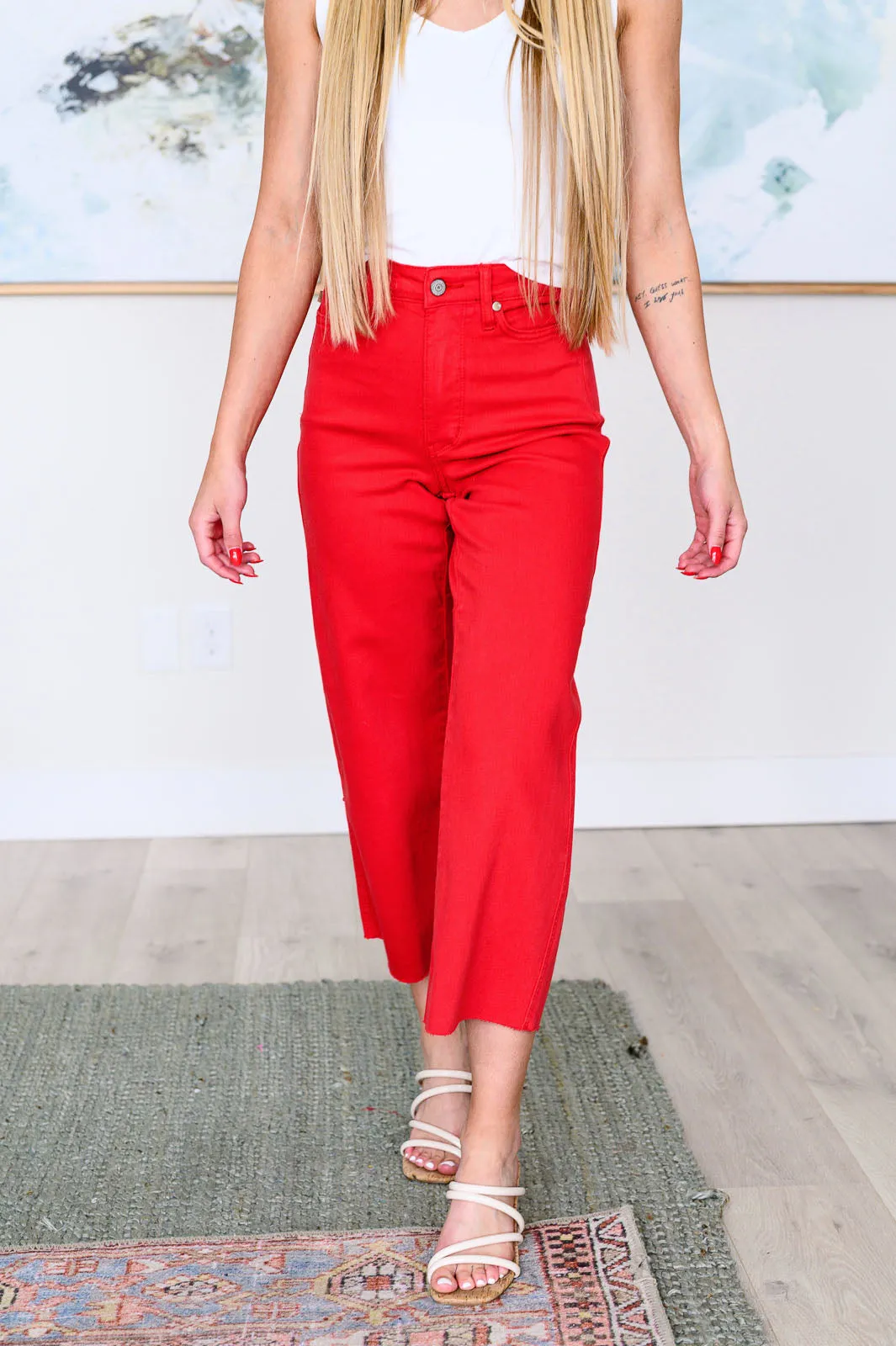 Lisa High Rise Control Top Wide Leg Crop Jeans in Red