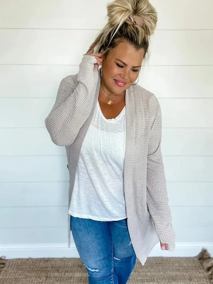 Lola Waffle Knit Cardigan Large Side Pockets