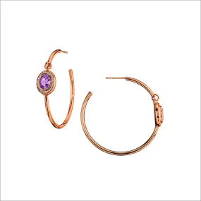 Lolita Amethyst & Diamond Hoop Earrings in Sterling Silver Plated with 18k Rose Gold