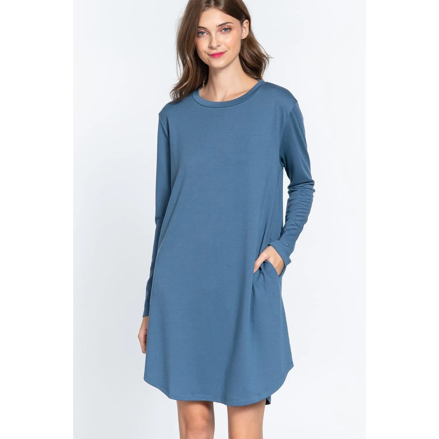 Long Slv French Terry Mini Dress