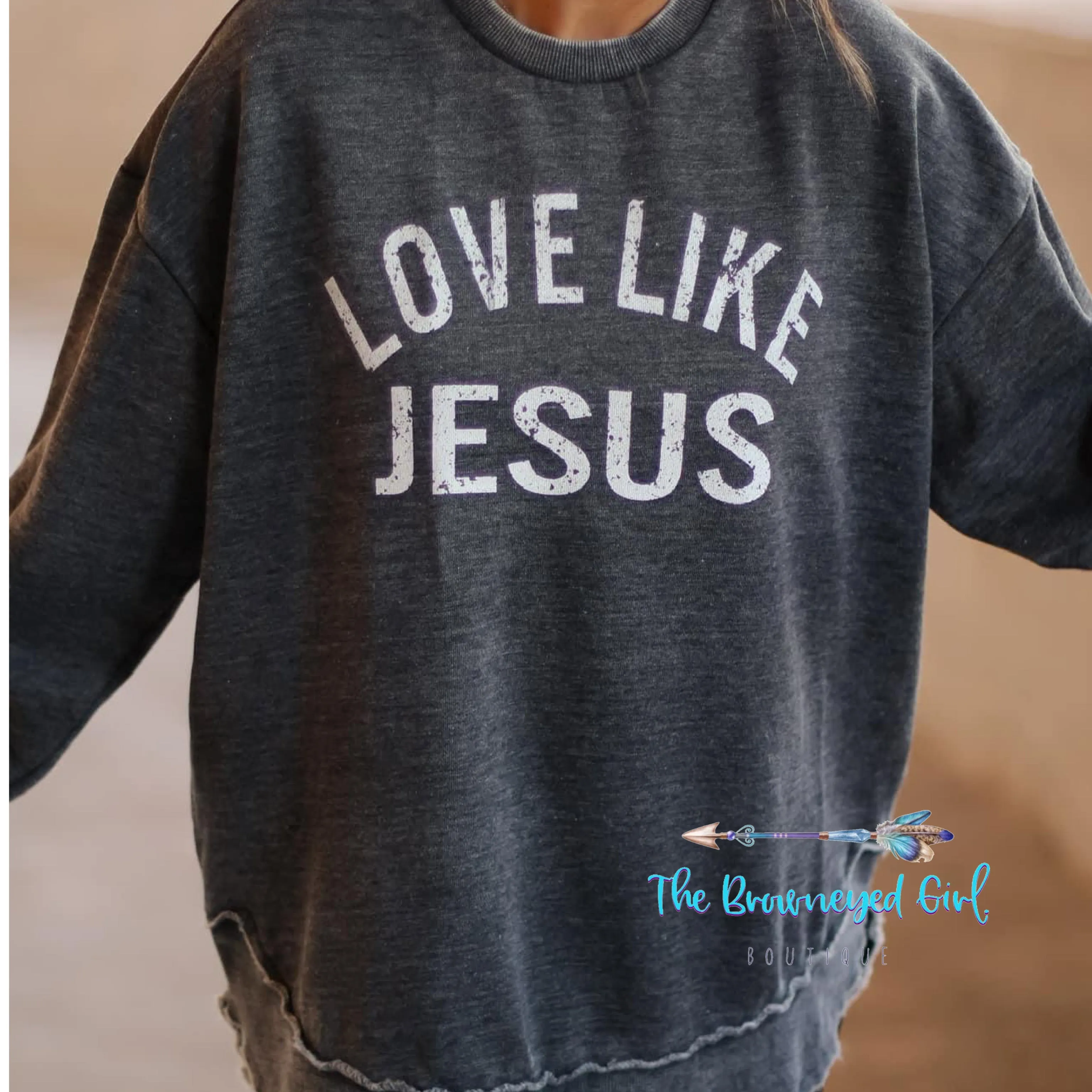 Love Like Jesus Acid Washed Sweatshirt Mustard/Denim