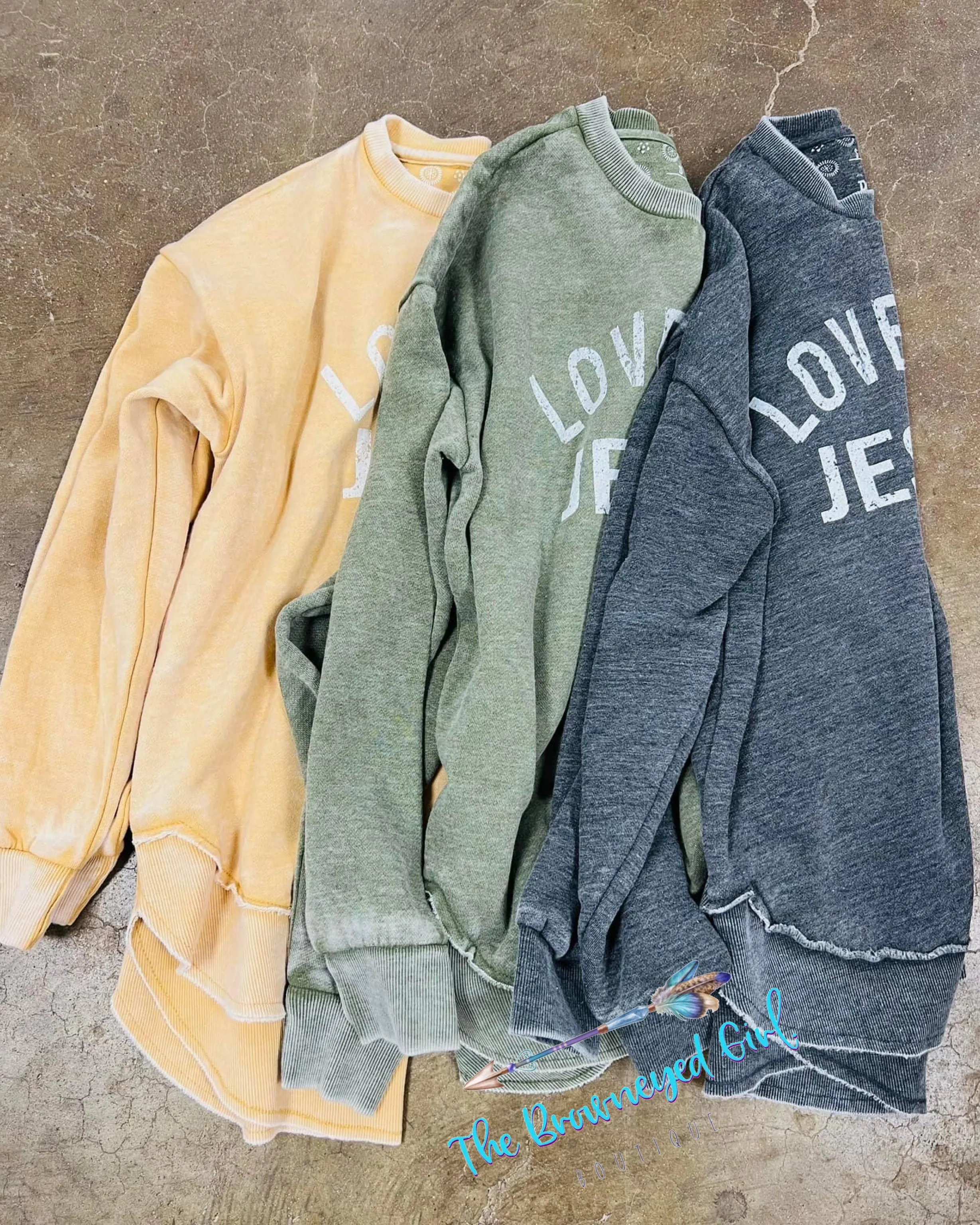 Love Like Jesus Acid Washed Sweatshirt Mustard/Denim