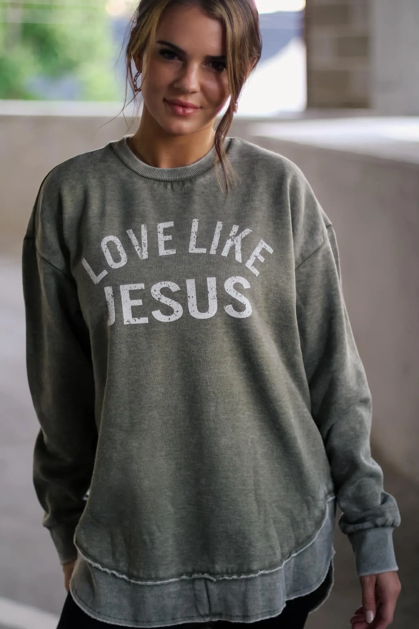 Love Like Jesus Acid Washed Sweatshirt Mustard/Denim