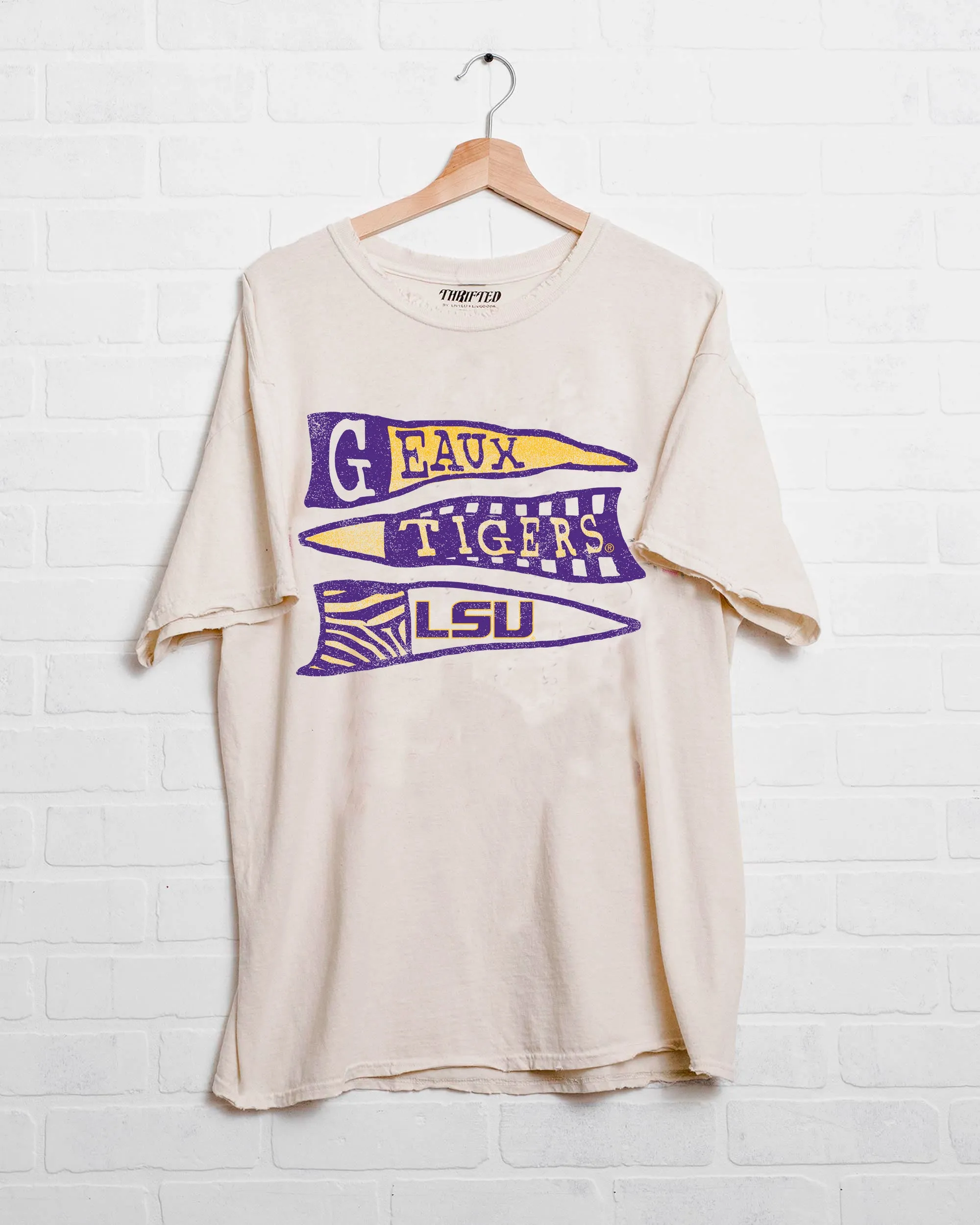 LSU Tigers Pennant Off White Thrifted Tee