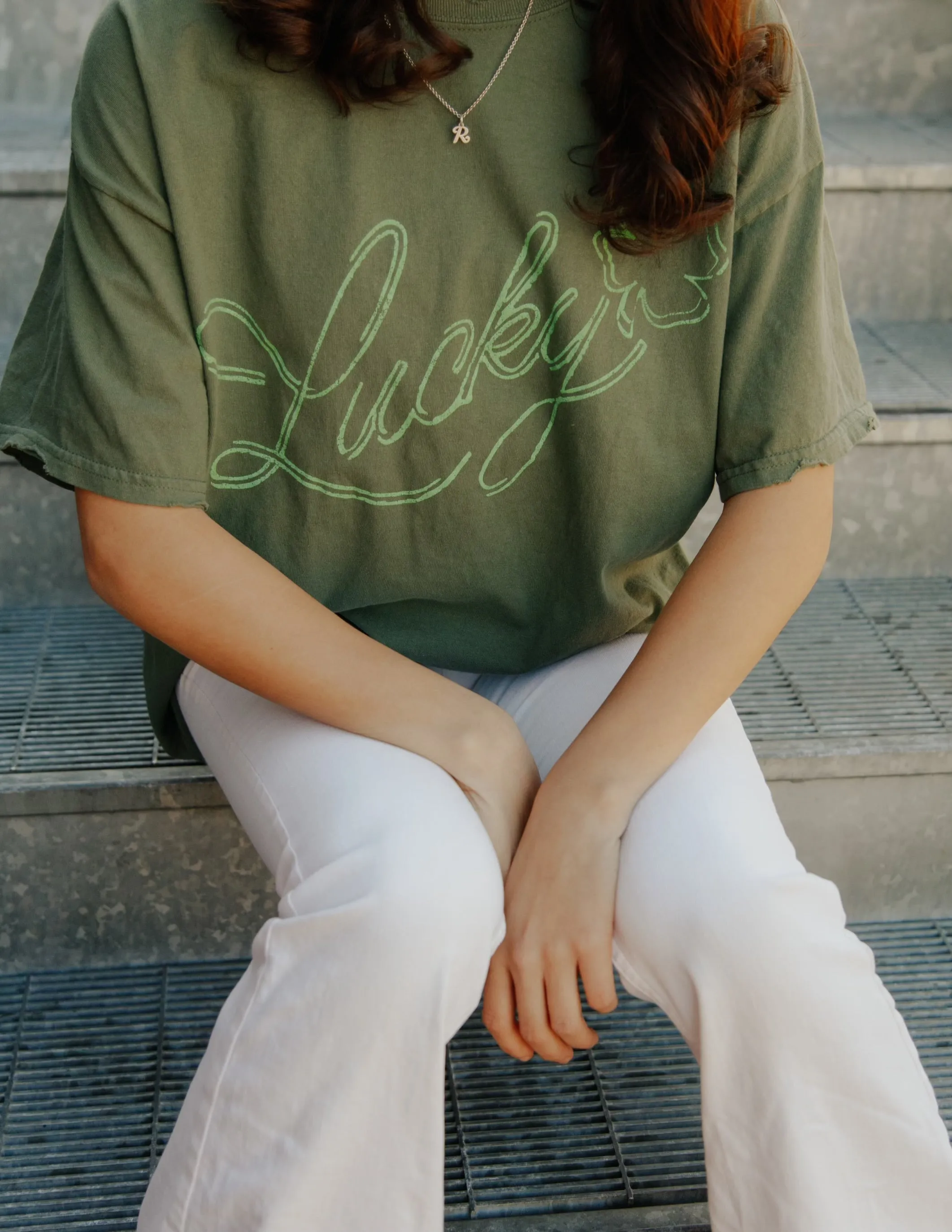 Lucky Military Green Thrifted Tee