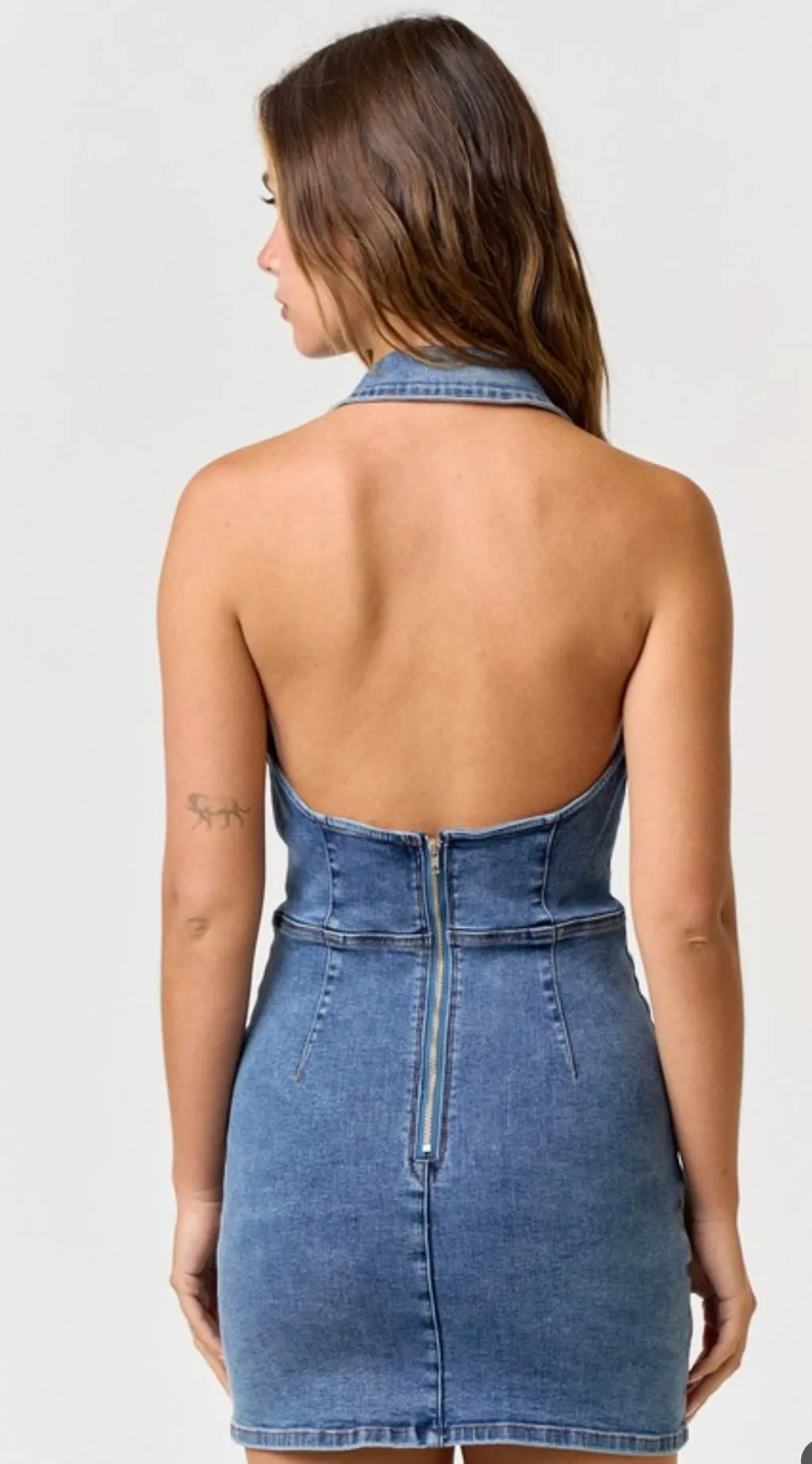 Maddy Denim, Collared Halter Dress