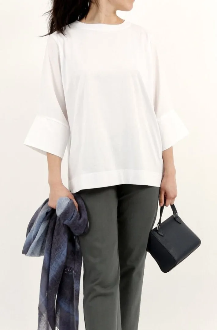 MANDA WIDE CUFF TOP IN ITALIAN JERSEY AND POPLIN COTTON