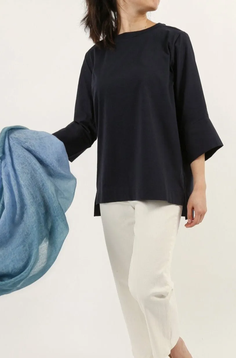 MANDA WIDE CUFF TOP IN ITALIAN JERSEY AND POPLIN COTTON