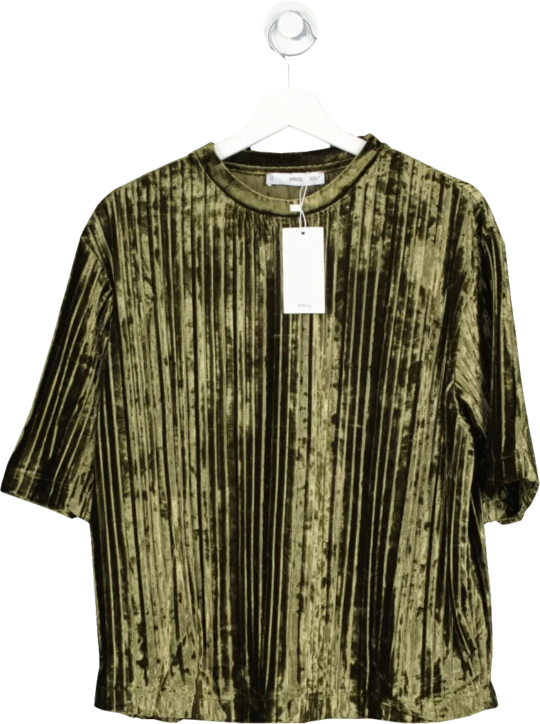 MANGO Green Velvet Plisse T-shirt BNWT  UK S