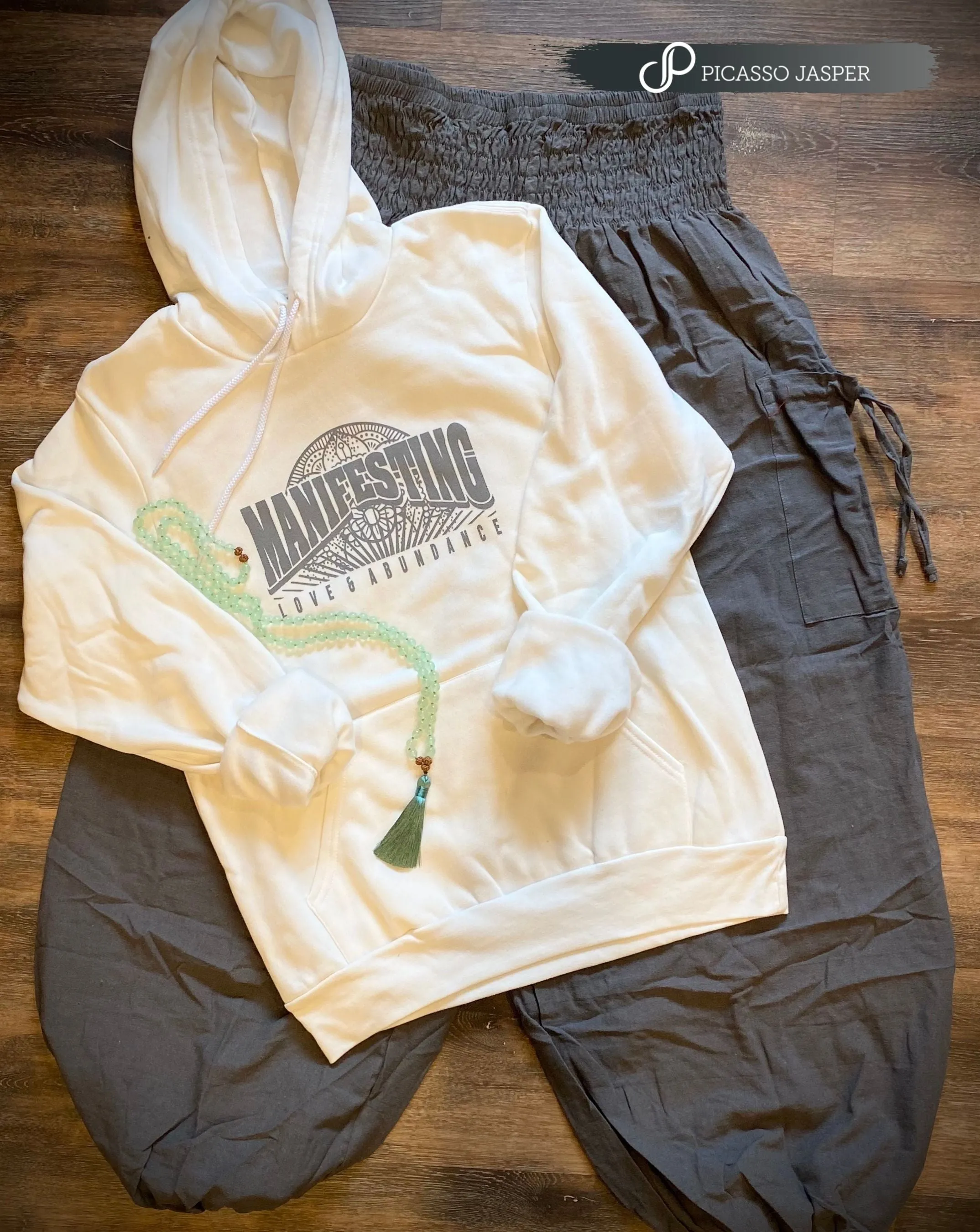 Manifesting Love & Abundance   Gray Cotton Magic Pants   Crystal, Sweatshirt Bundle!