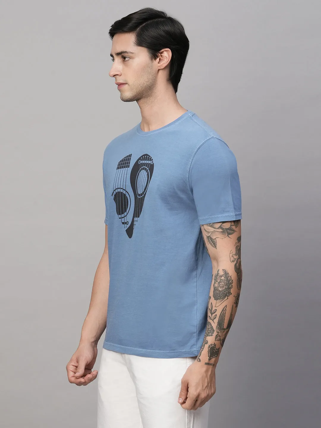 Men's Blue Cotton Regular Fit Tshirt