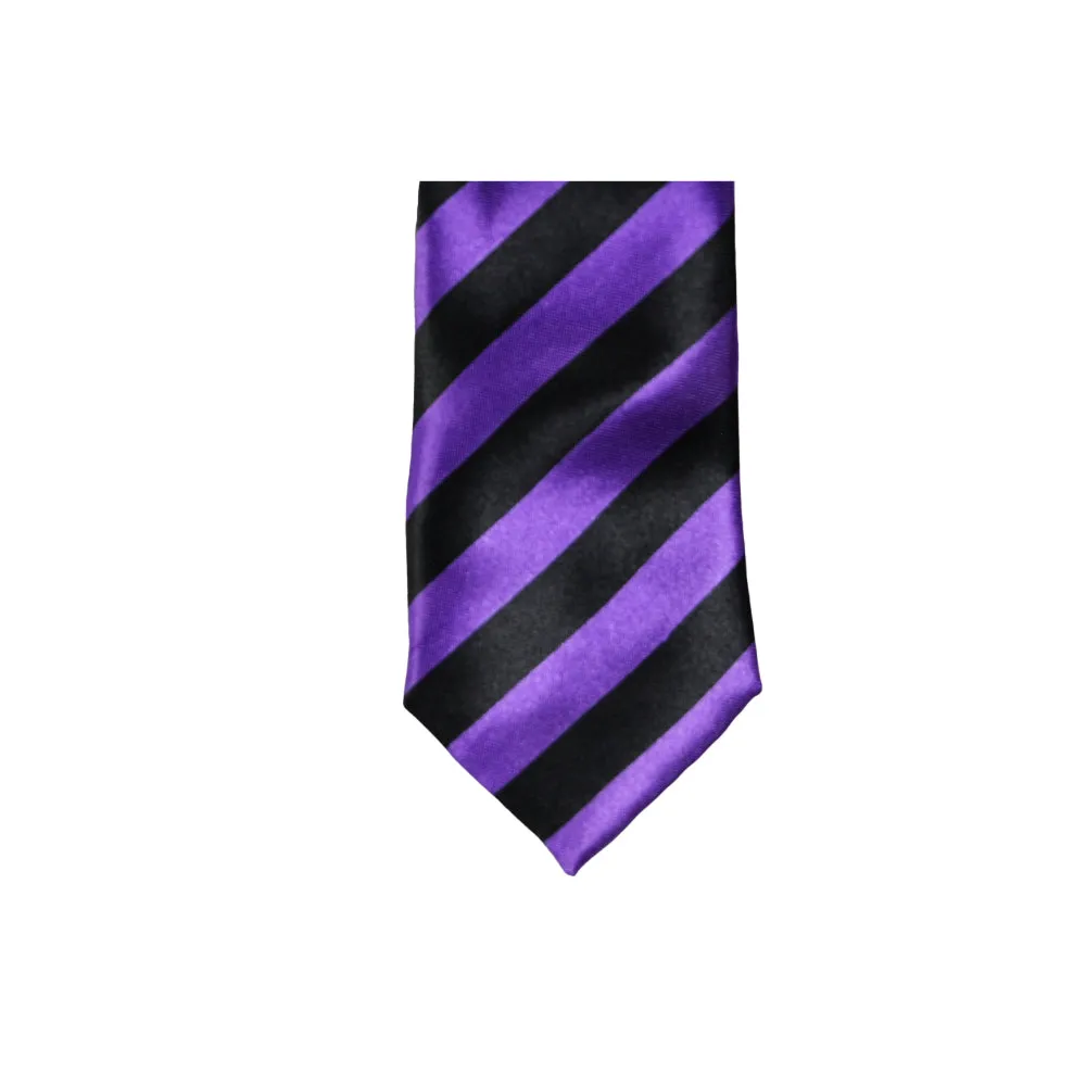 Mens Purple & Black Thick Striped 5cm Skinny Neck Tie