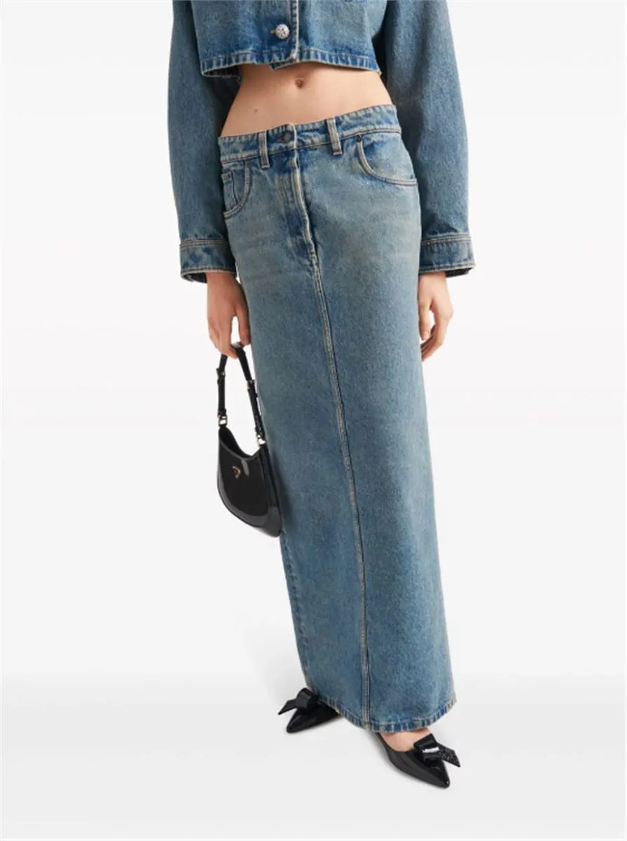 MID-RISE DENIM MAXI SKIRT