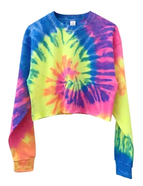 Neon Rainbow Tie-Dye Cropped Unisex Crewneck Sweatshirt