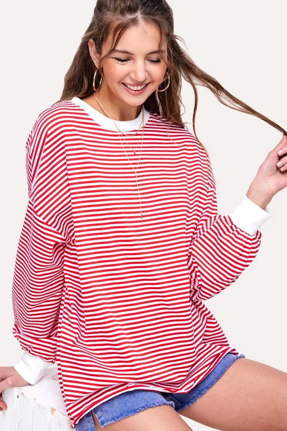 Oversized Striped Long Sleeve Pullover Top