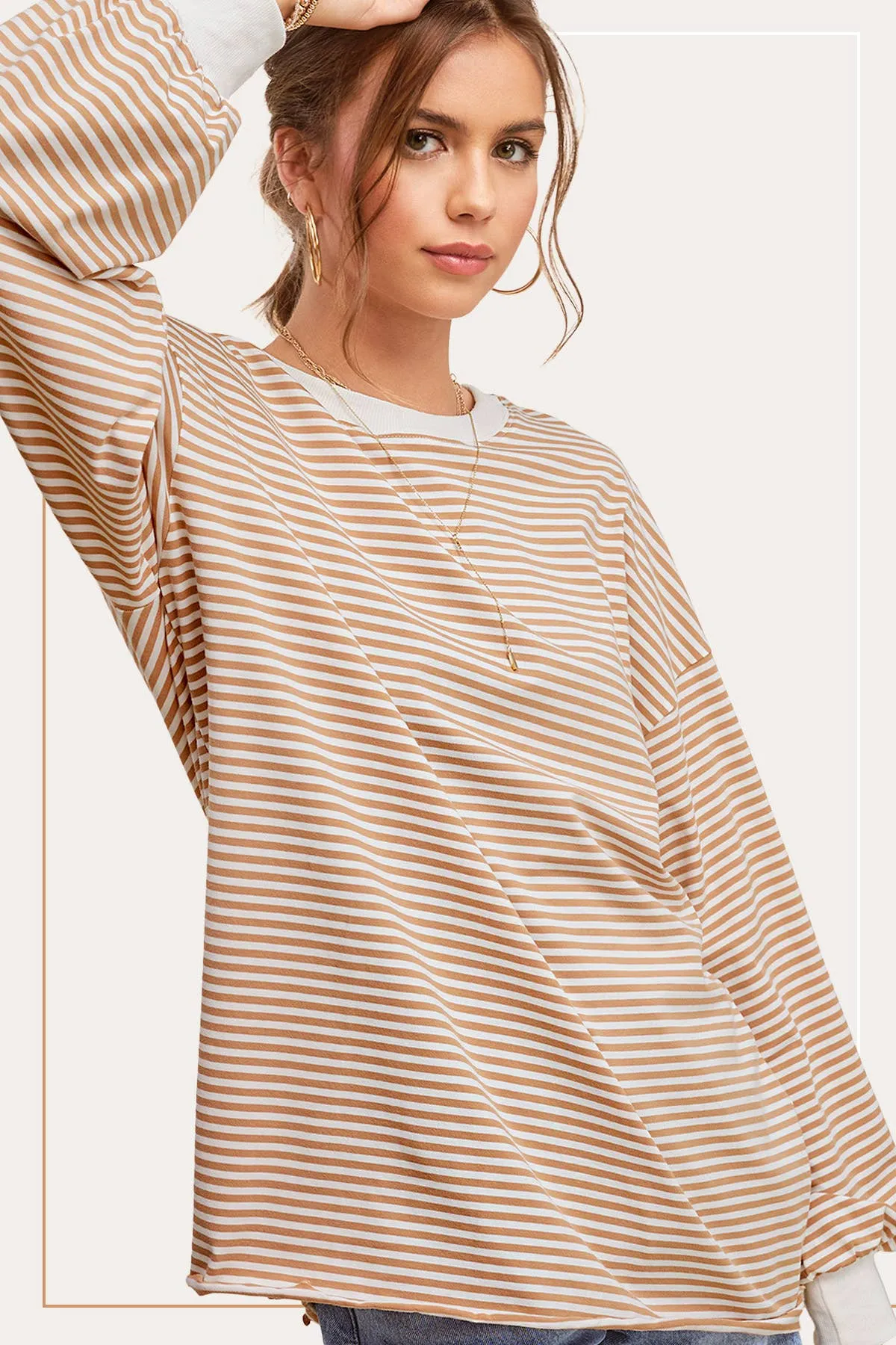 Oversized Striped Long Sleeve Pullover Top