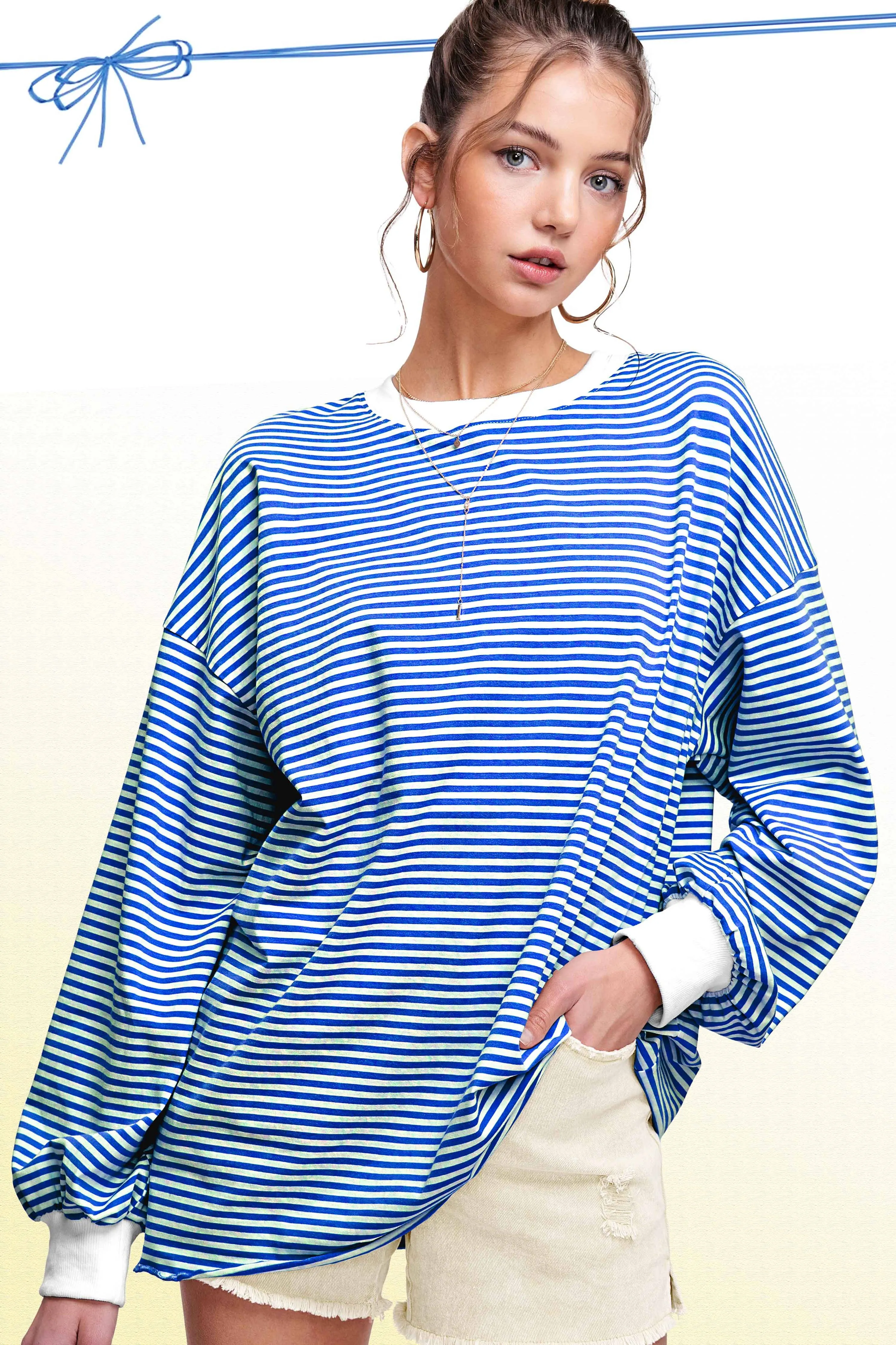 Oversized Striped Long Sleeve Pullover Top