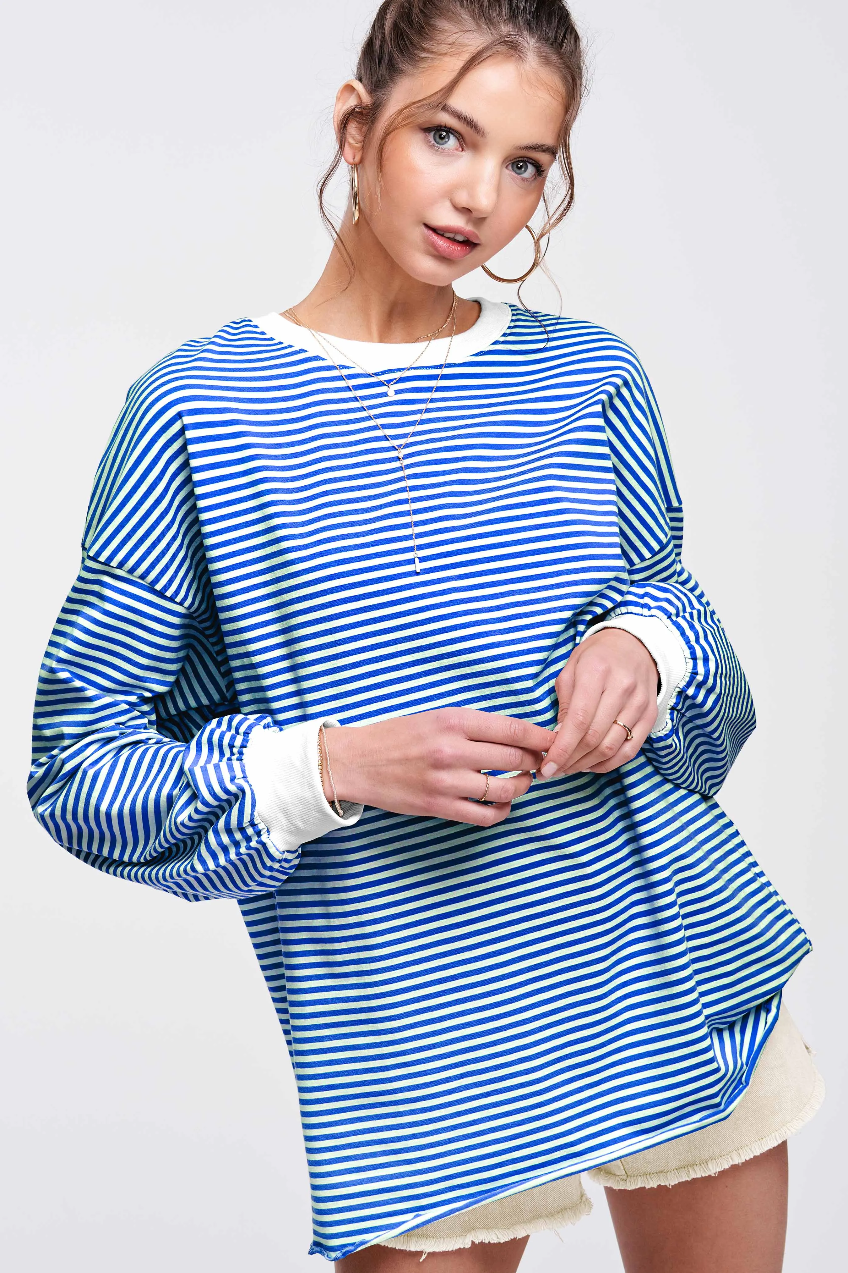 Oversized Striped Long Sleeve Pullover Top