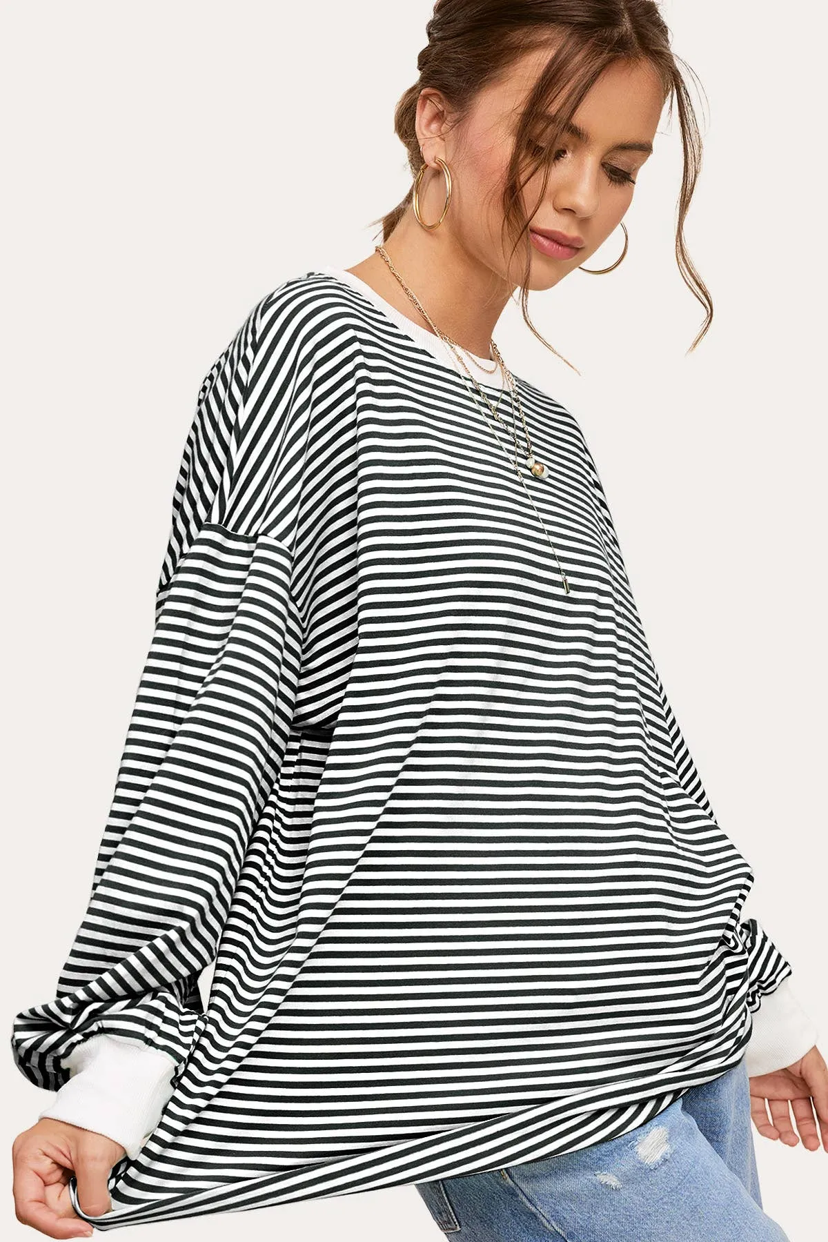 Oversized Striped Long Sleeve Pullover Top