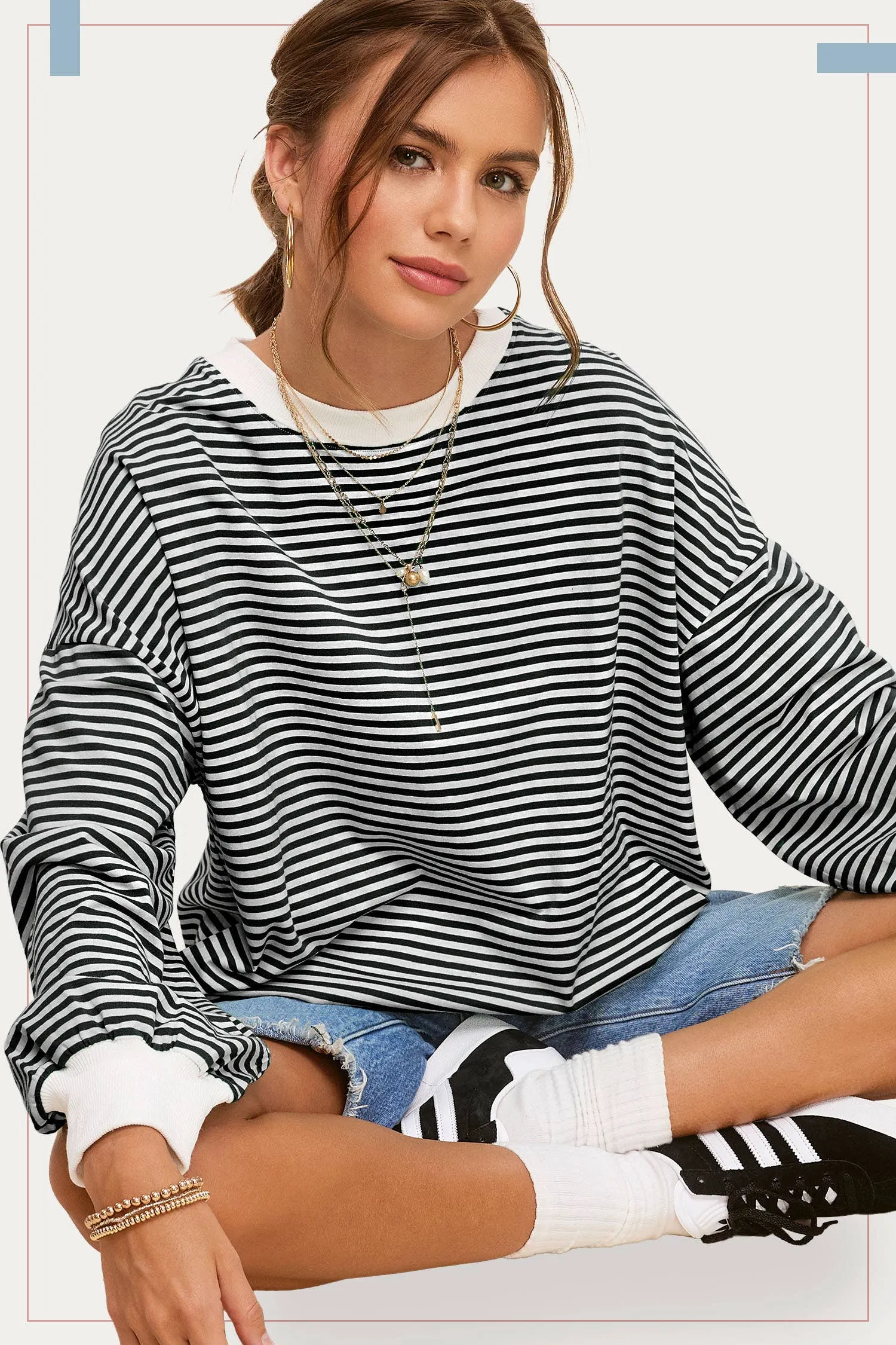 Oversized Striped Long Sleeve Pullover Top