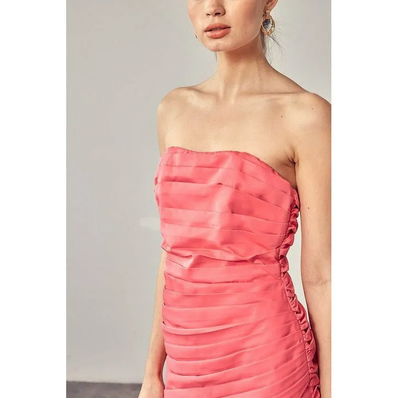 Pleated Wrap Tube Strapless Dress