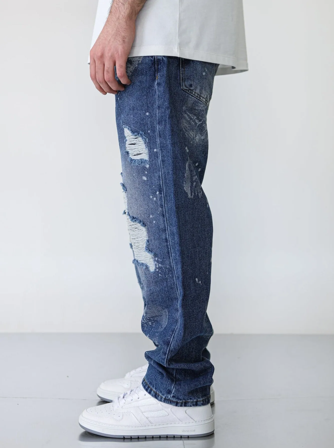 Premium Foot Print Destroyed Blue Denim