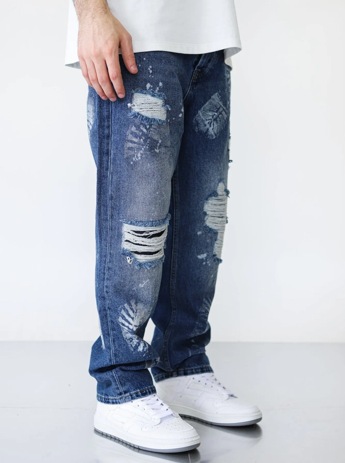 Premium Foot Print Destroyed Blue Denim