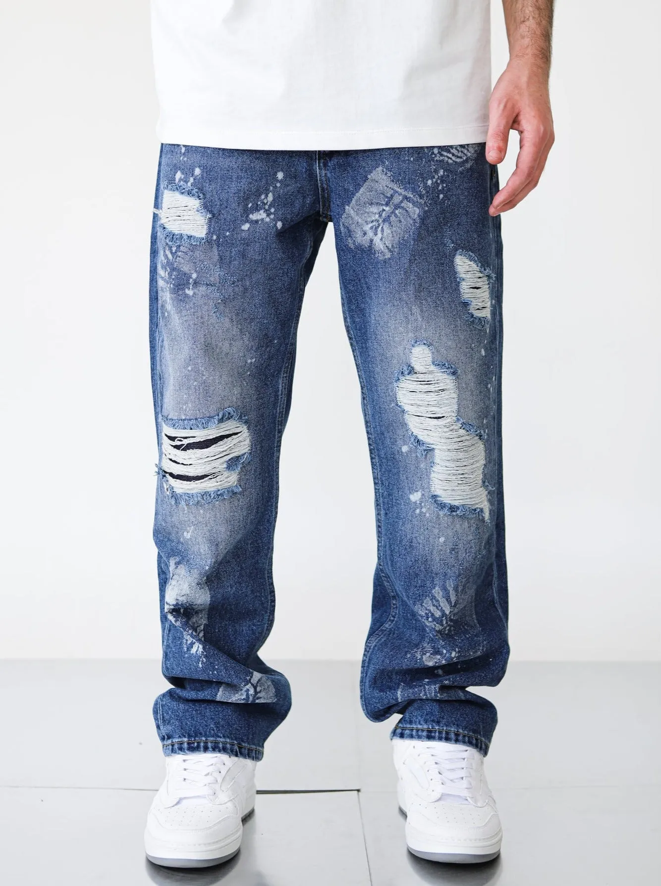 Premium Foot Print Destroyed Blue Denim