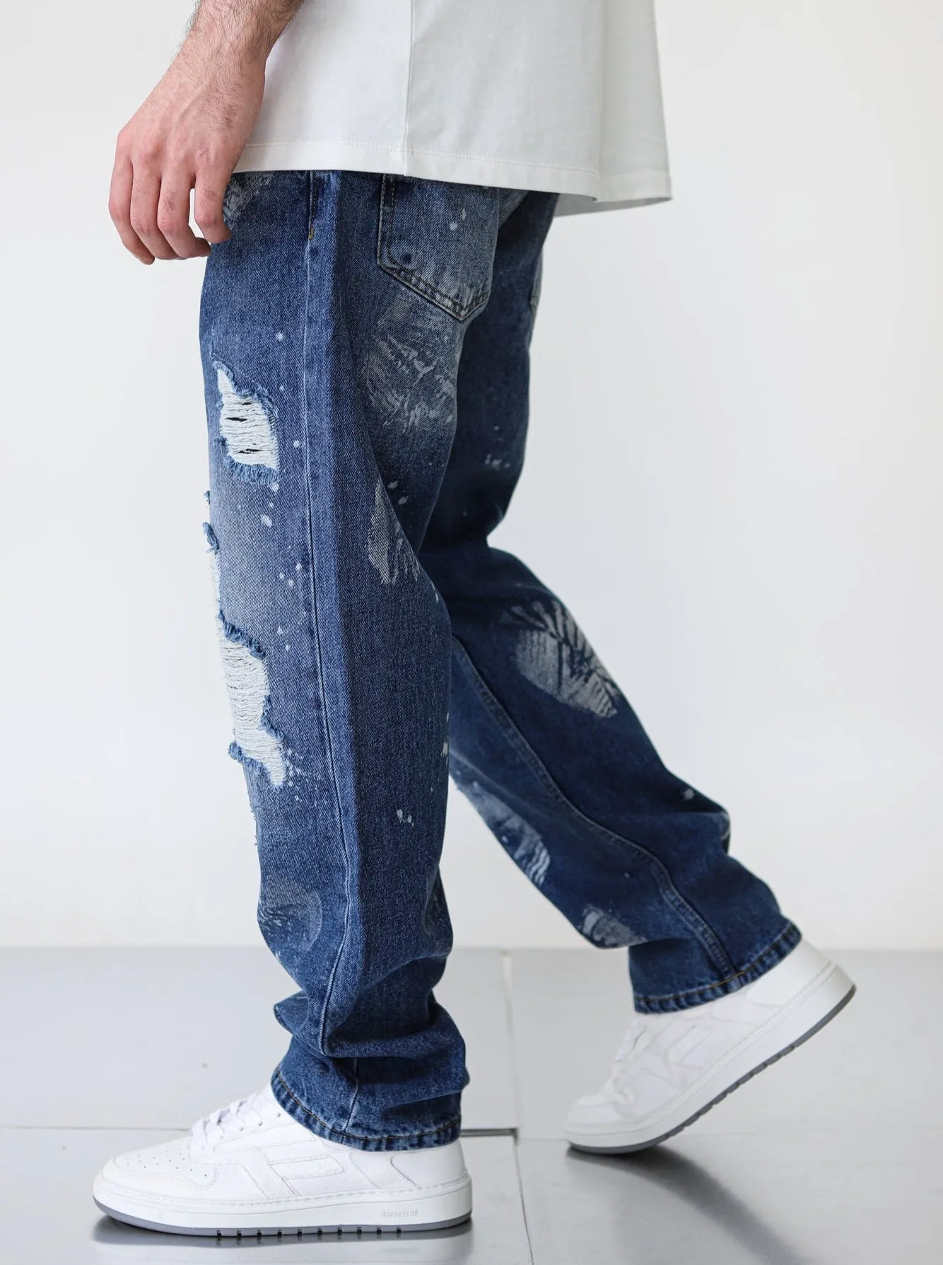 Premium Foot Print Destroyed Blue Denim