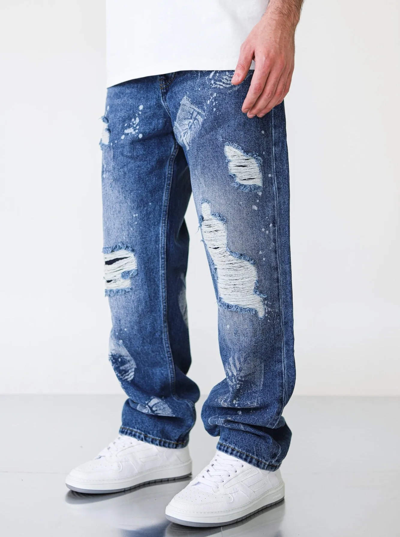 Premium Foot Print Destroyed Blue Denim