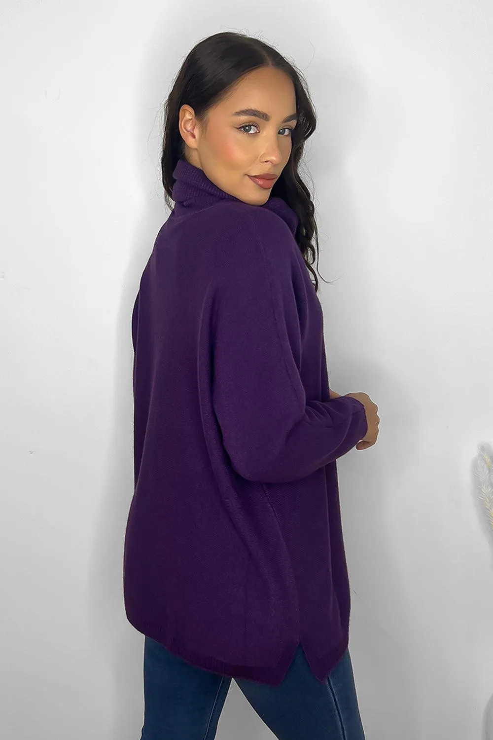 Purple High Turtle Neck Pullover