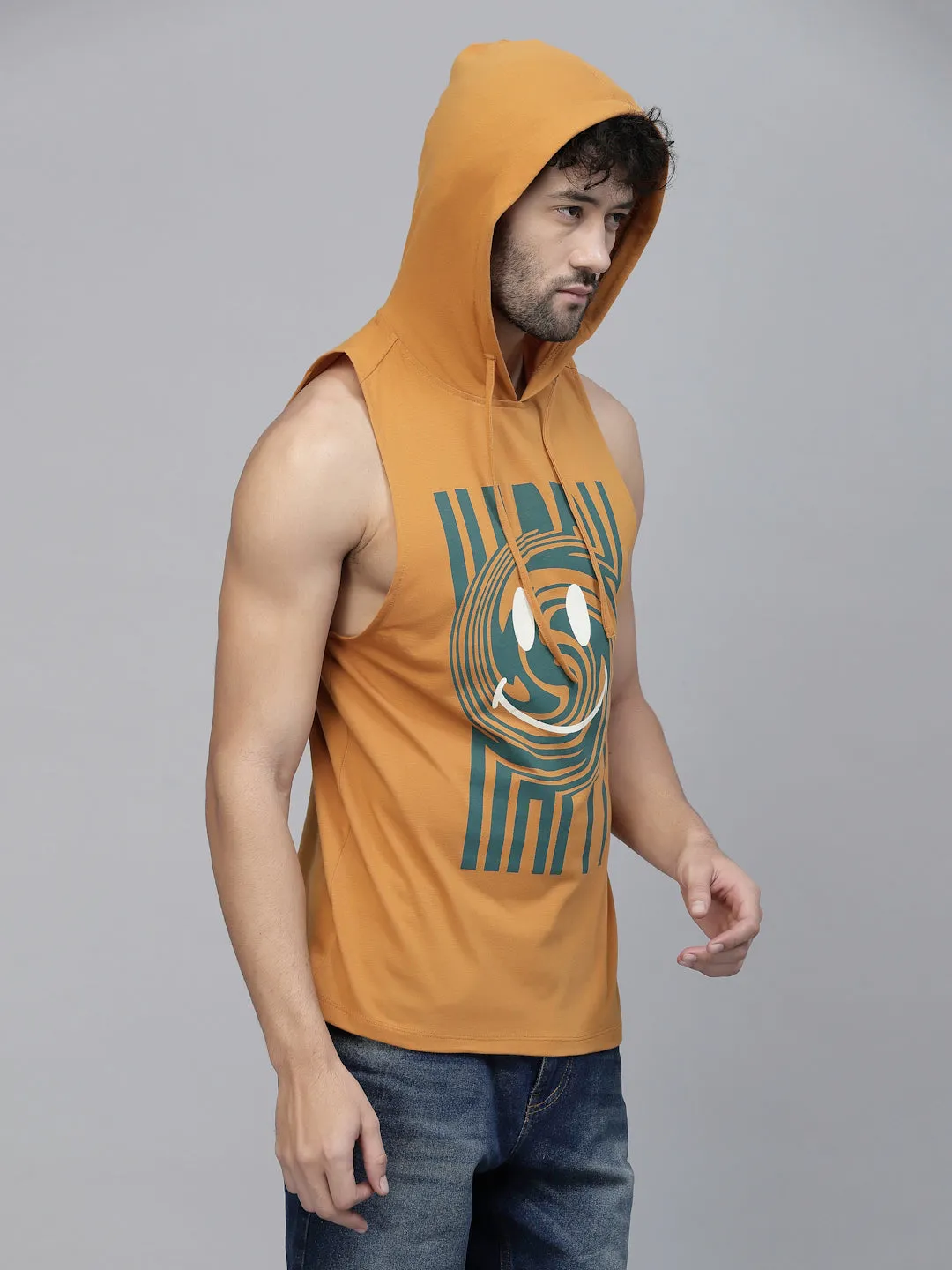 Quirky Print Cotton Jersey Hooded Vest T-Shirt