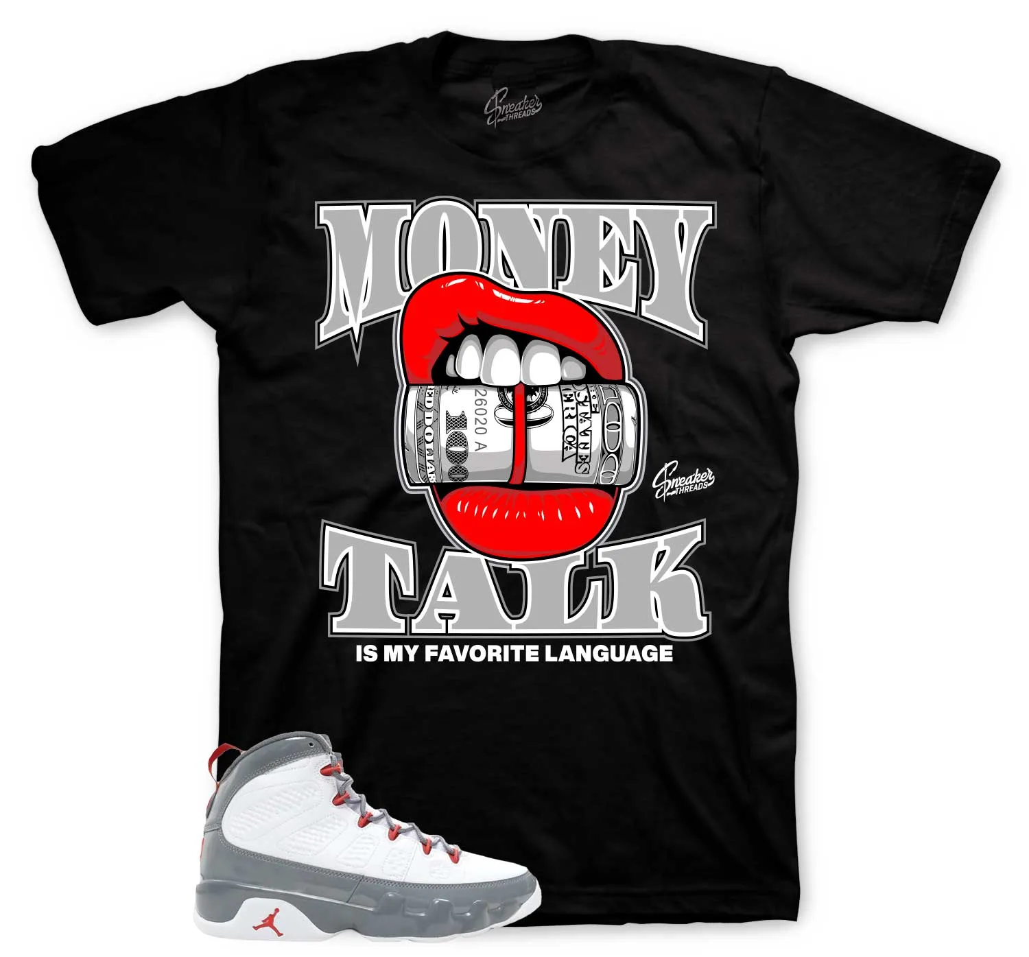 Retro 9 Fire Red Shirt - Money Talk - Black