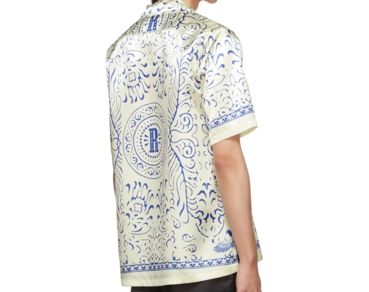 Rhude Ssense Exclusive Off White & Blue Tile Print Satin Shirt