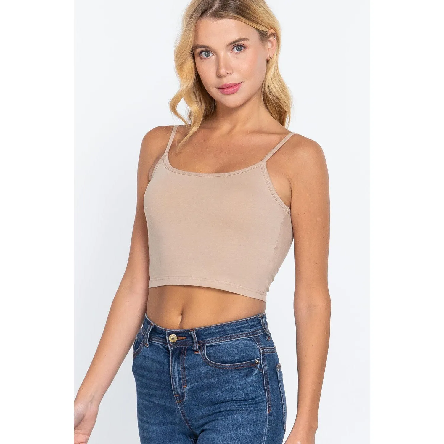 Round Neck W/removable Bra Cup Cotton Spandex Bra Top