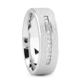 Ryan Men's Diamond Sandblast Wedding Ring Princess Cut in Platinum By Mike Nekta NYC, 7MM