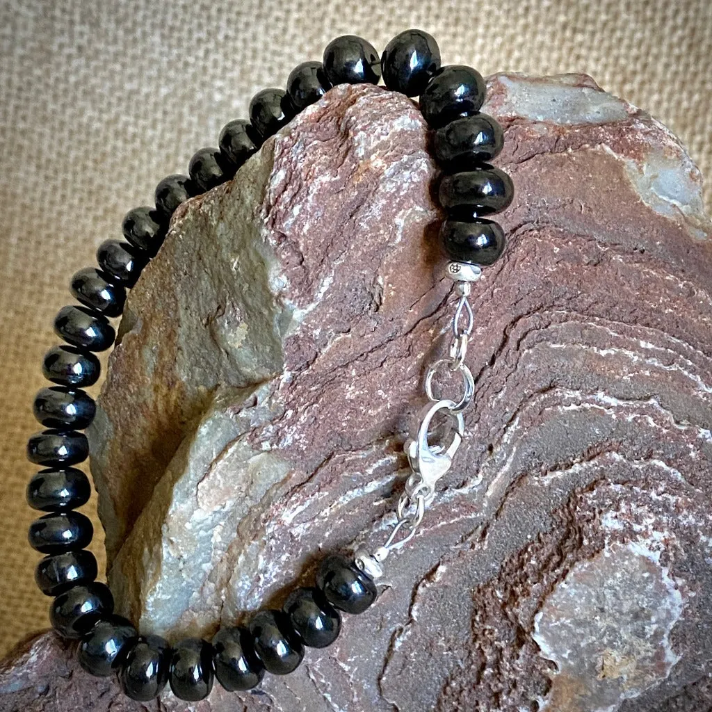 Shungite Bracelet, 8mm Rondelles, Sterling Silver Clasp