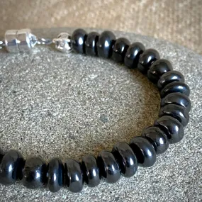 Shungite Bracelet, 8mm Rondelles, Sterling Silver Clasp