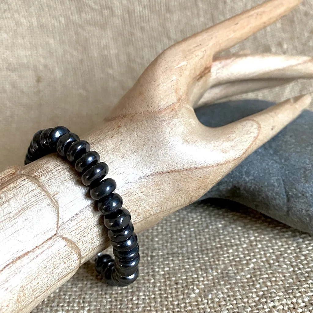 Shungite Bracelet, 8mm Rondelles, Sterling Silver Clasp