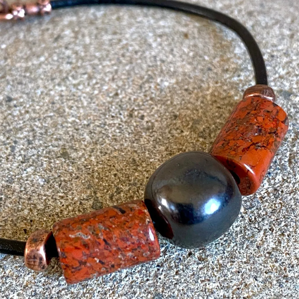 Shungite Bracelet w/Red Jasper Beads, Protection, Balance