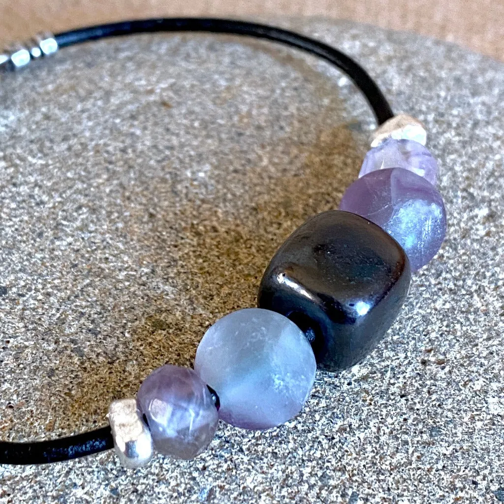 Shungite, Fluorite, & Amethyst Bracelet, Protection, Balance, Cleansing