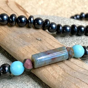 Shungite Necklace with Jasper & Amazonite, Emotional Healing