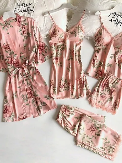 Silk Satin Pajama Set with Lace Accents for Women's Bedtime Luxury