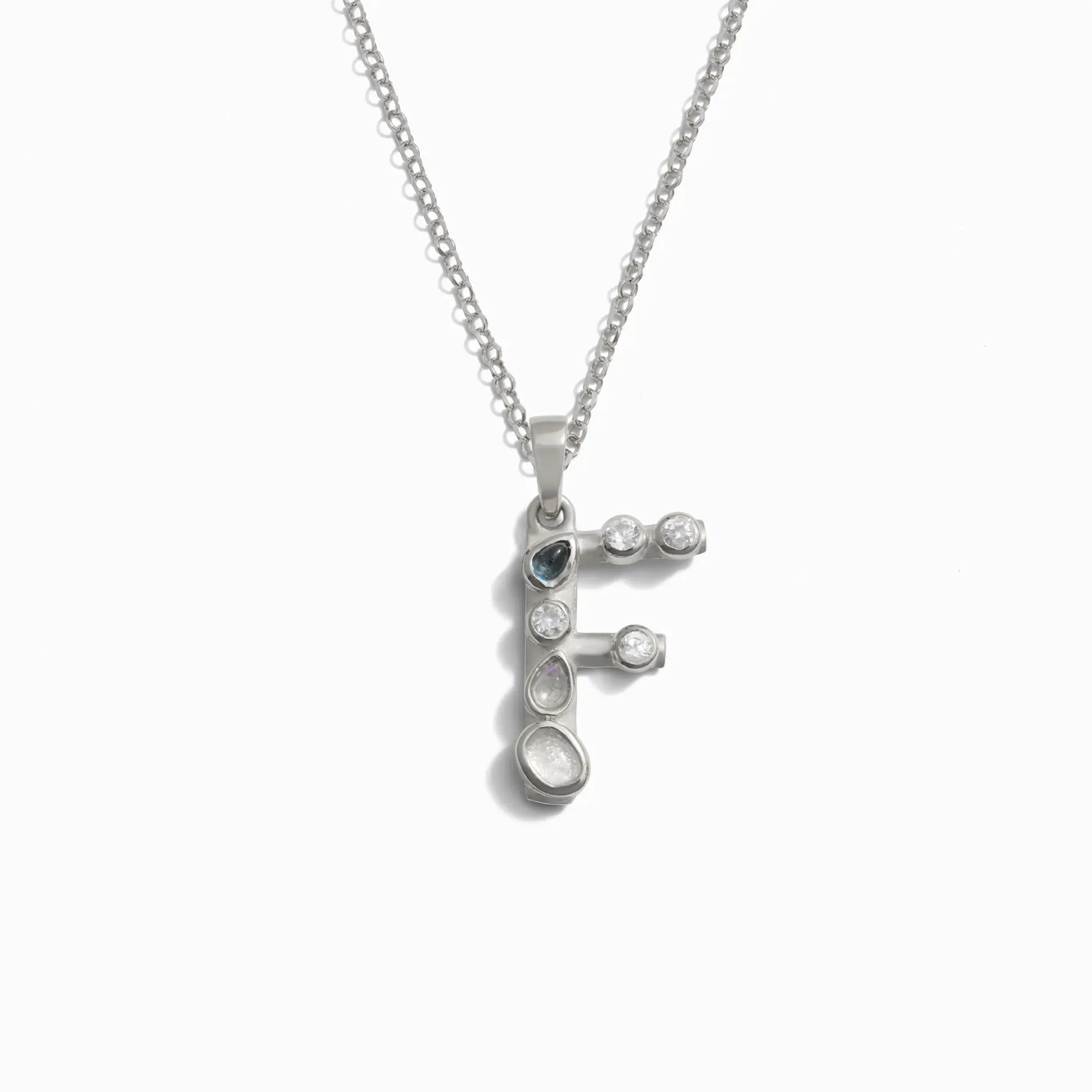 Silver Gemstone Initial Necklace