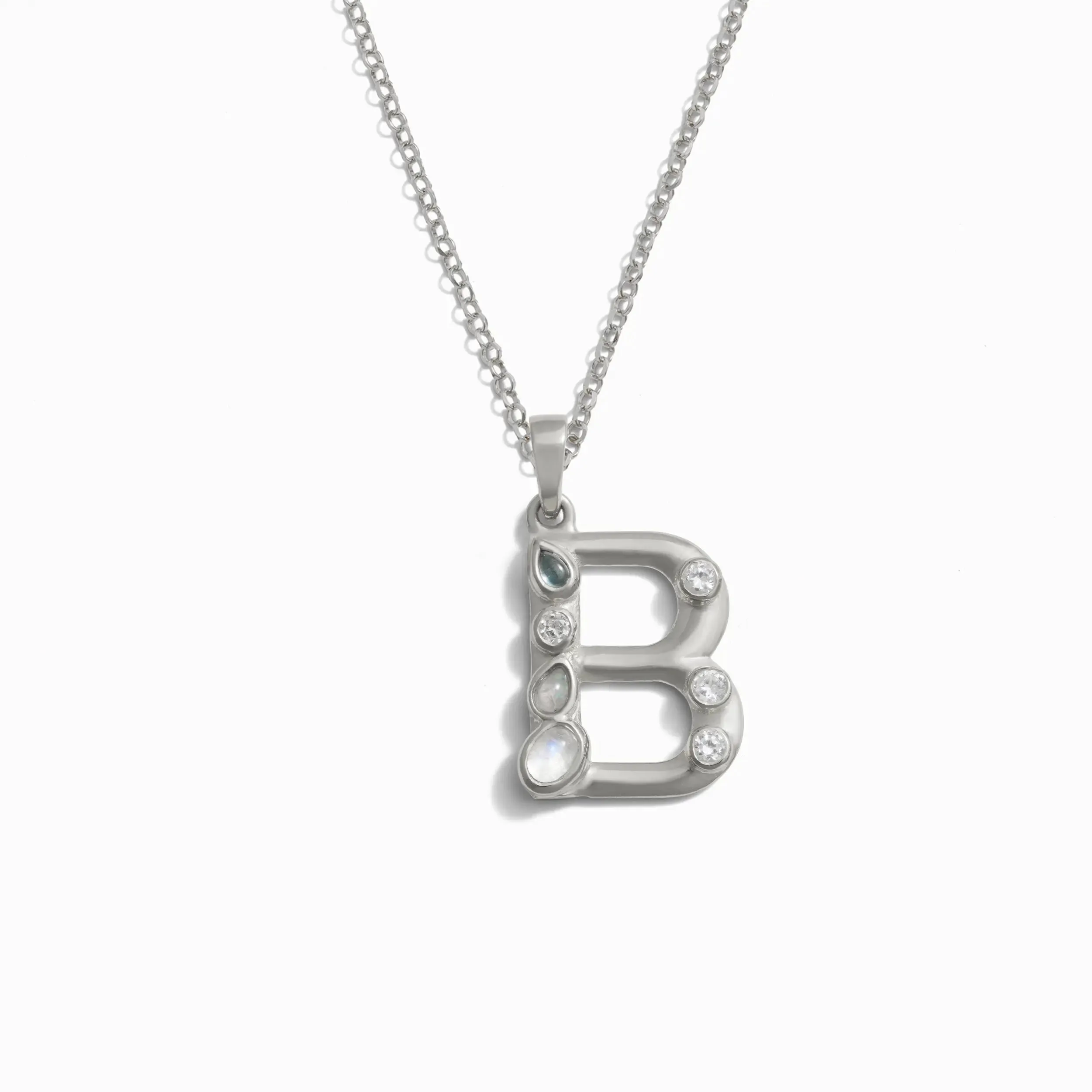 Silver Gemstone Initial Necklace