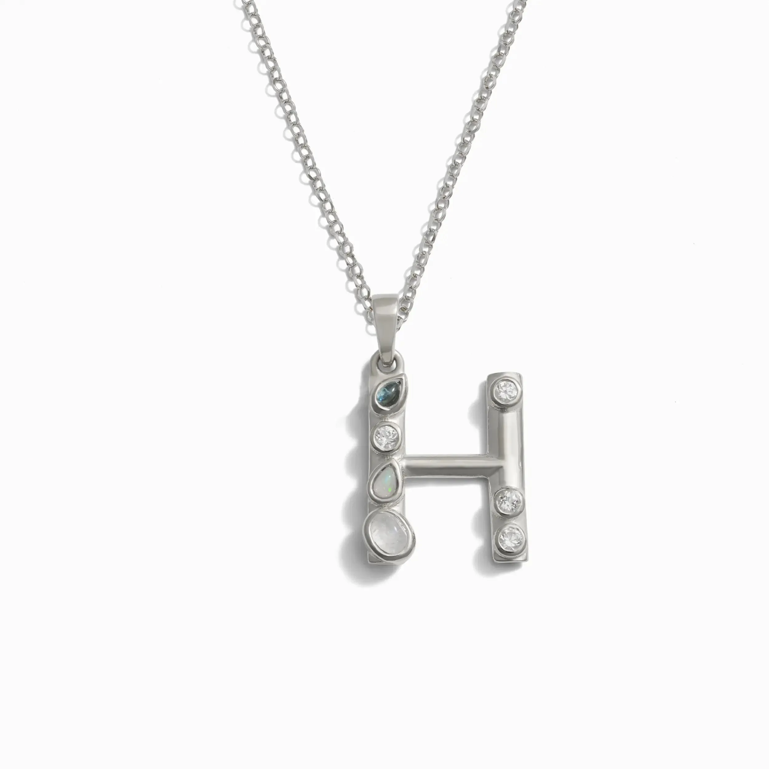 Silver Gemstone Initial Necklace