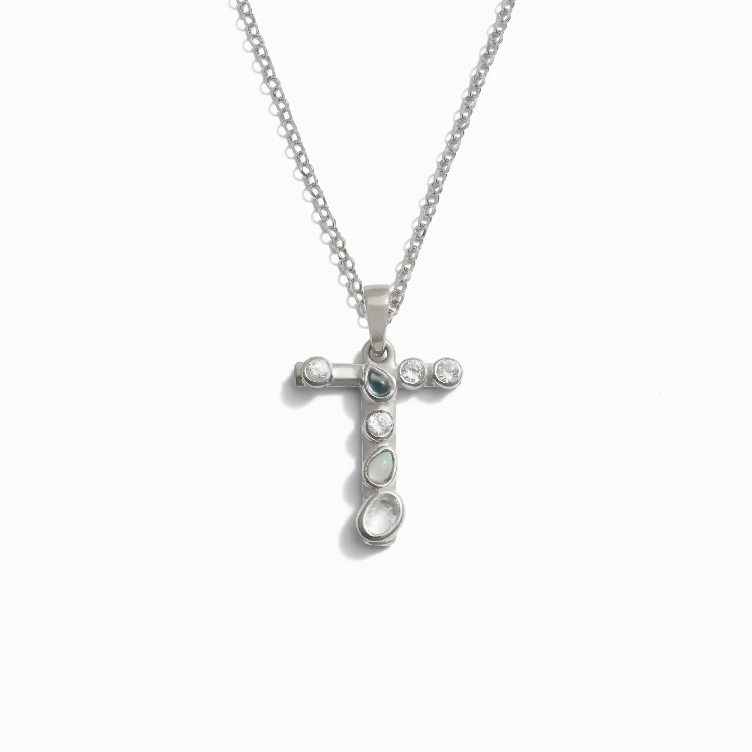 Silver Gemstone Initial Necklace