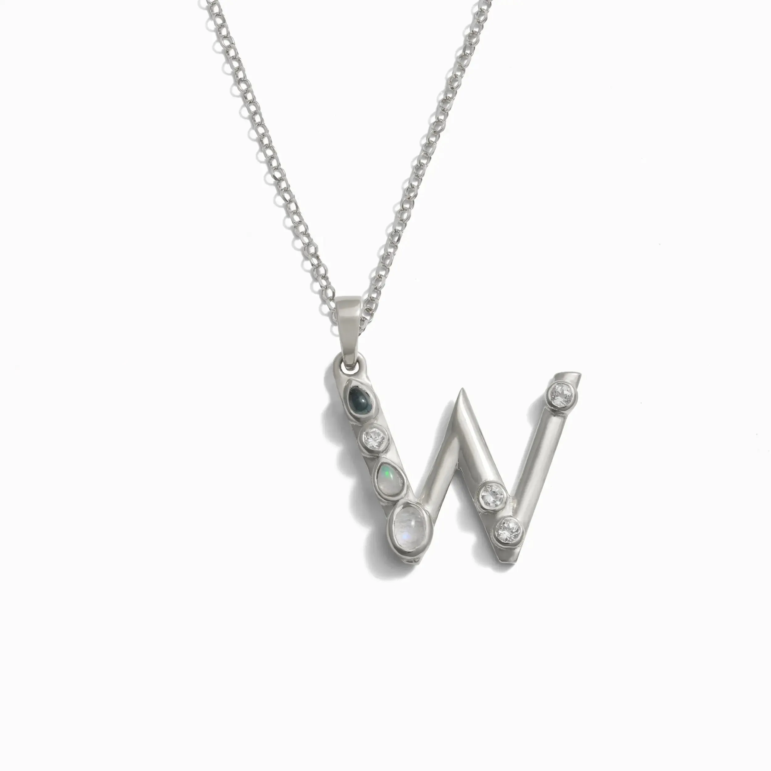 Silver Gemstone Initial Necklace