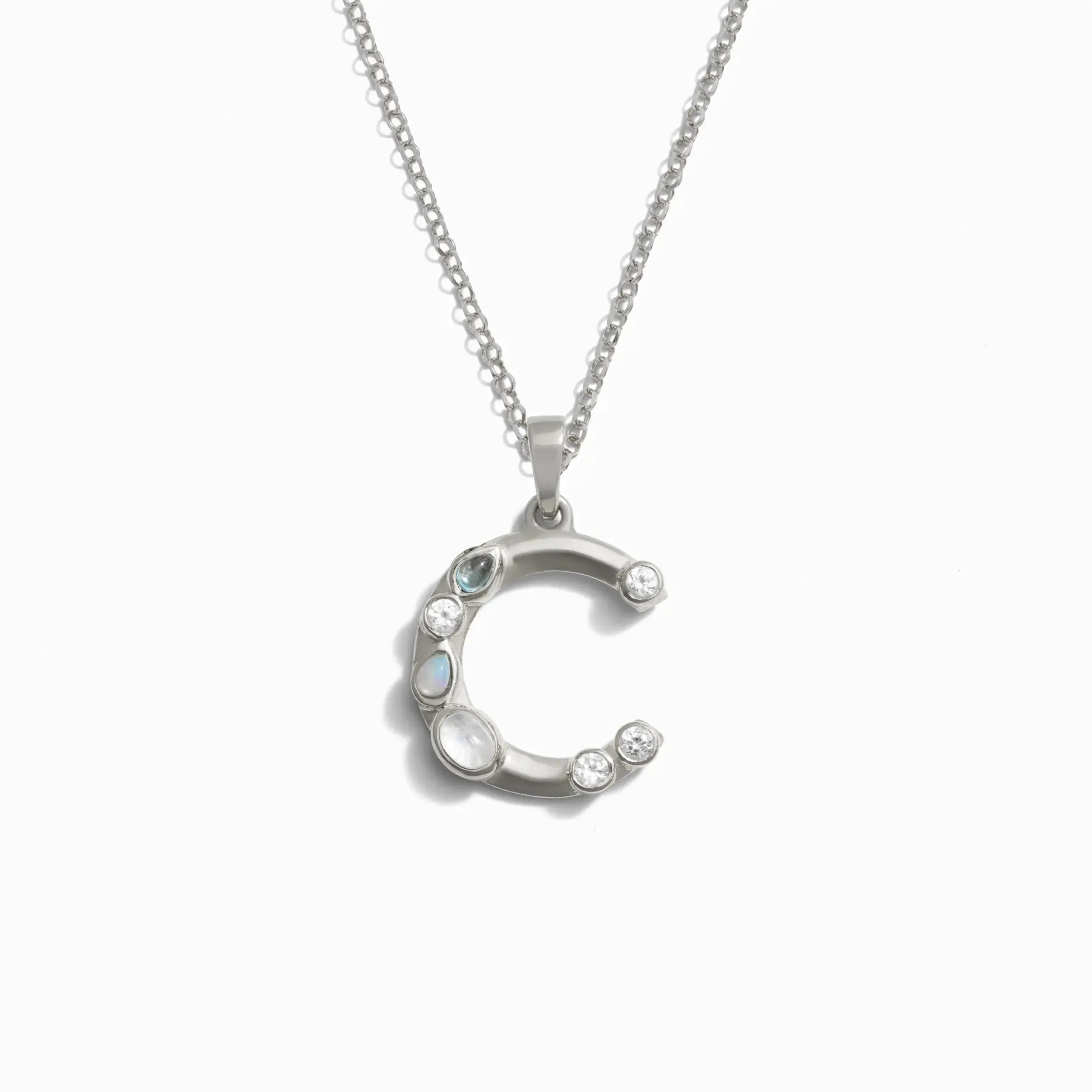 Silver Gemstone Initial Necklace