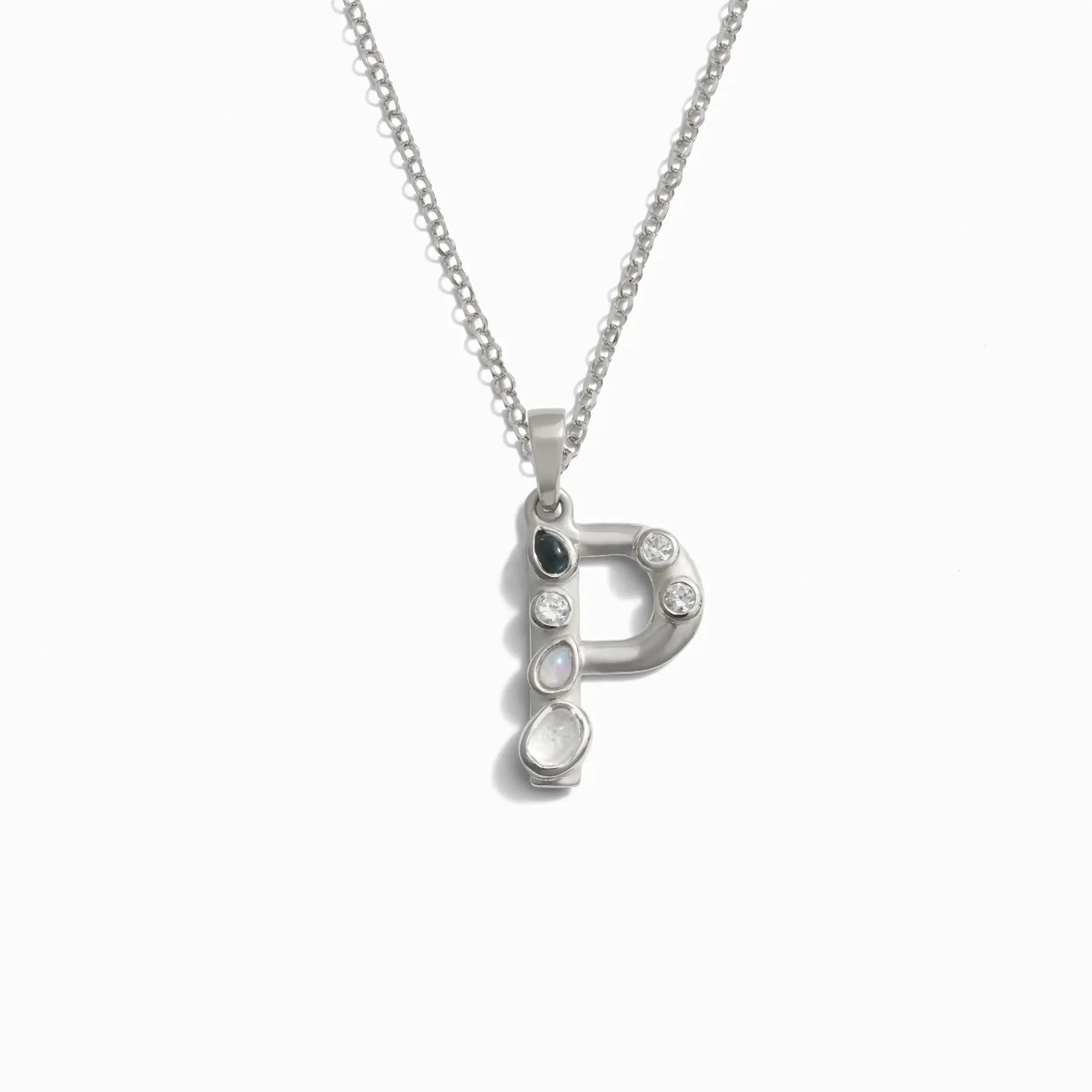 Silver Gemstone Initial Necklace